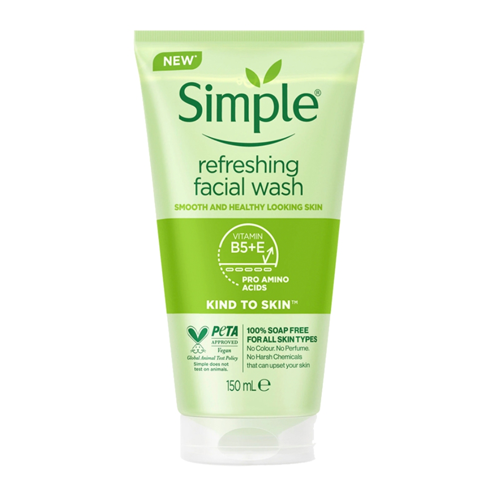 ژل شستشوی صورت سیمپل Simple مدل Refreshing Facial Wash مناسب انواع پوست حجم 150 میل