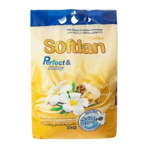پودر لباسشویی سافتلن طلایی Softlan مدل Perfect And Shiny رایحه شکوفه وزن 3000 گرم